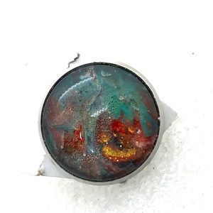 Brooch pin hand painted glass dome handcrafted